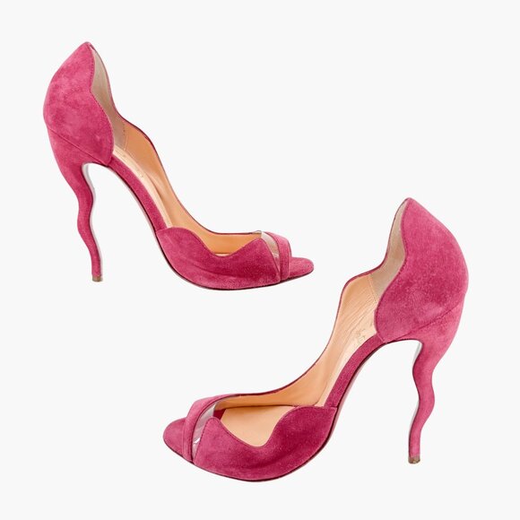 Christian Louboutin Deepik 120 Pumps EU 37.5 US 7.5 Pink Suede Wiggle Heel Shoe - Picture 9 of 11